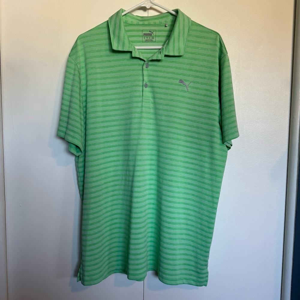 Puma Men's Green Striped Golf Shirt